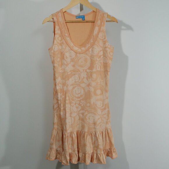 Fresh Produce Sleeveless Ruffle Hem Tank Dress Peach Floral Size Medium USA - Picture 1 of 7